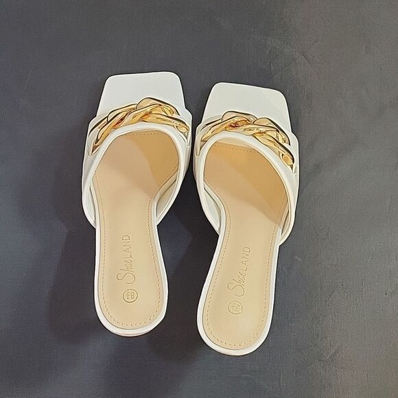 BRAND NEW SHOELAND SQUARE TOE SLIP-ON FOOT OPEN TOE GOLD CHAIN LINKING S…G1 - Picture 7 of 16